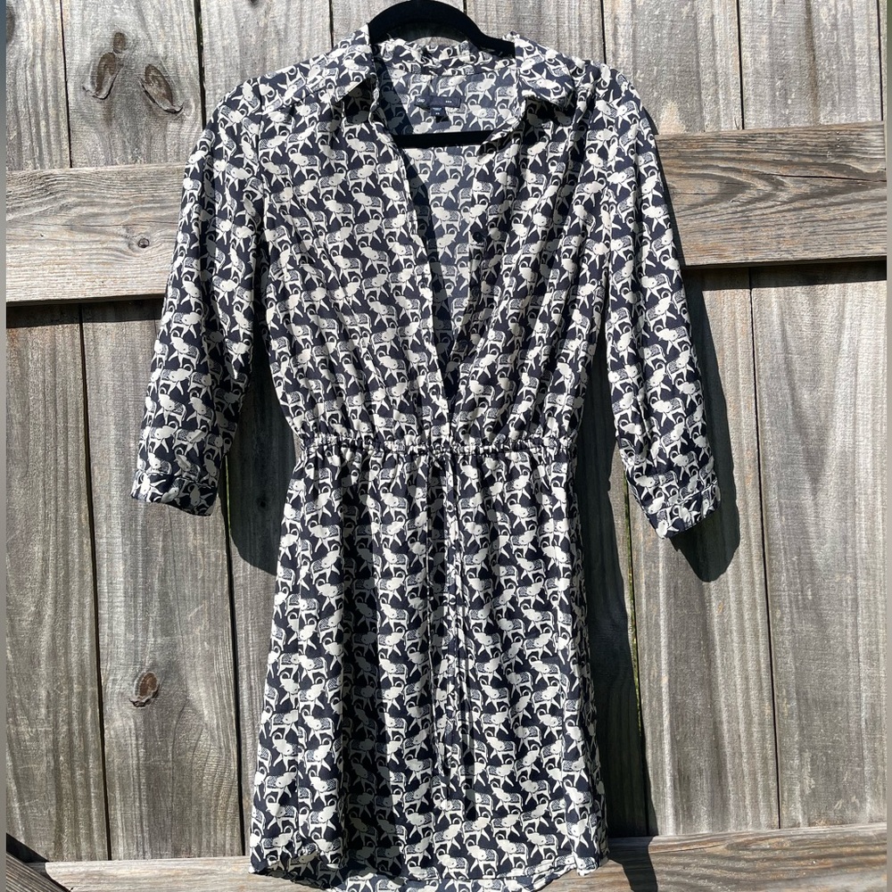 GAP Dark Navy and White Elephant print Long Sleeve Dress Sz XS